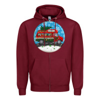 Burgundy santa claus with retro van  christmas ornament Zipper Hoodie - BundleAndBundleShop