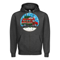 Charcoal Heather santa claus with retro van  christmas ornament Zipper Hoodie - BundleAndBundleShop