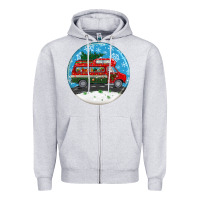 Heather Grey santa claus with retro van  christmas ornament Zipper Hoodie - BundleAndBundleShop