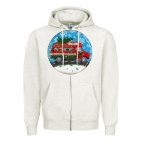 Oatmeal Heather santa claus with retro van  christmas ornament Zipper Hoodie - BundleAndBundleShop