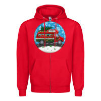 Red santa claus with retro van  christmas ornament Zipper Hoodie - BundleAndBundleShop