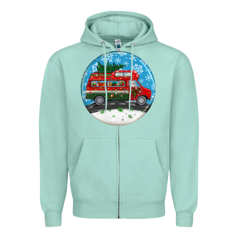 Santa Claus With Retro Van  Christmas Ornament Zipper Hoodie by BundleAndBundleShop | Teevron