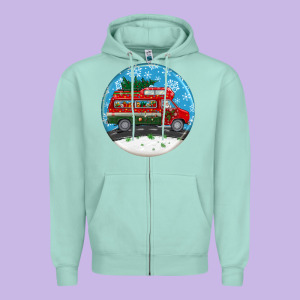 Santa Claus With Retro Van  Christmas Ornament Zipper Hoodie Designed By Bundleandbundleshop