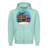 Seafoam santa claus with retro van  christmas ornament Zipper Hoodie - BundleAndBundleShop
