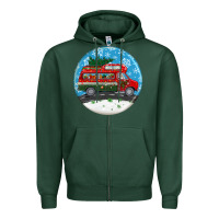 Sports Green santa claus with retro van  christmas ornament Zipper Hoodie - BundleAndBundleShop