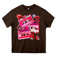 Chocolate Brown valentines day cassette Heavy Core Tee - NancyCooperArtShop