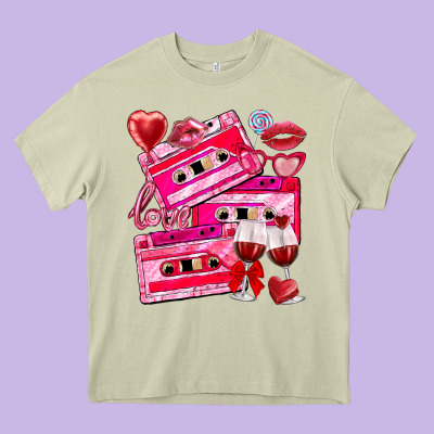 Valentines Day Cassette Heavy Core Tee Designed By Nancycooperartshop