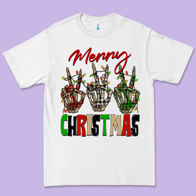 Merry Christmas Skeleton Hands Premium Tee Designed By Nancycooperartshop