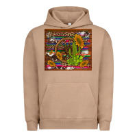 Pigment Burro cactus and sunflowers with old wheel serape leopard cowhide background Urban Hoodie - Artiststas