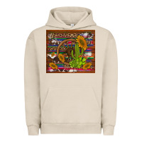 Pigment French Oak cactus and sunflowers with old wheel serape leopard cowhide background Urban Hoodie - Artiststas
