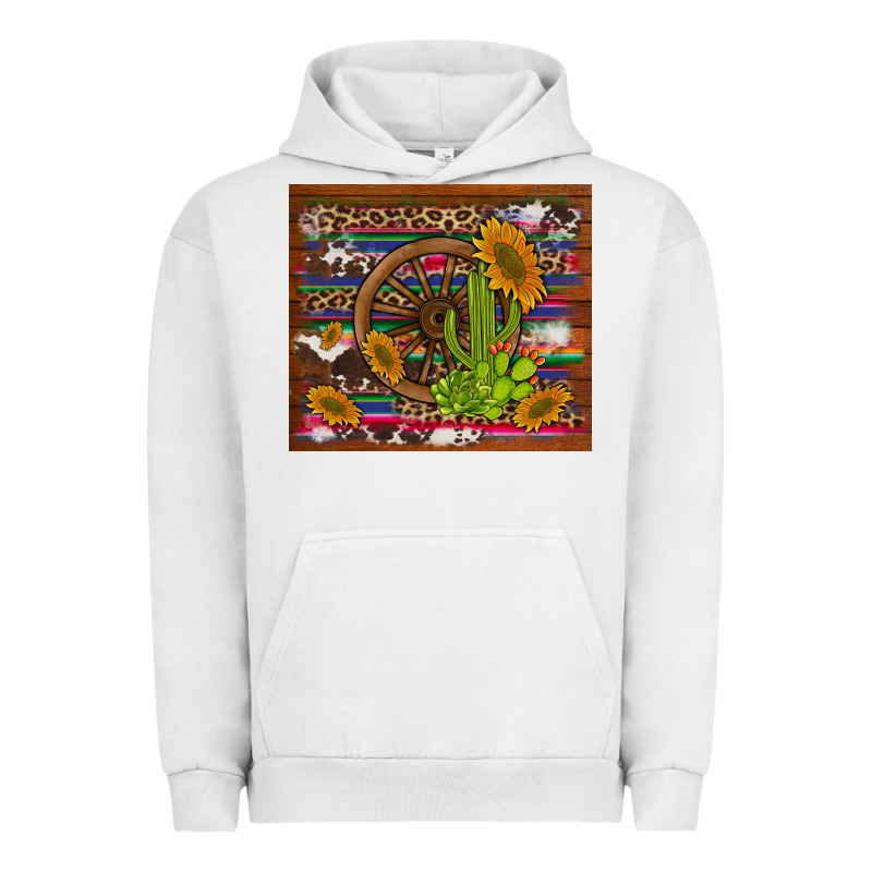 Cactus And Sunflowers With Old Wheel Serape Leopard Cowhide Background Urban Hoodie by Artiststas | Teevron