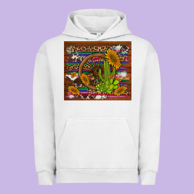 Cactus And Sunflowers With Old Wheel Serape Leopard Cowhide Background Urban Hoodie Designed By Artiststas