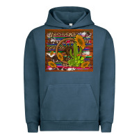Pigment Midnight Navy cactus and sunflowers with old wheel serape leopard cowhide background Urban Hoodie - Artiststas