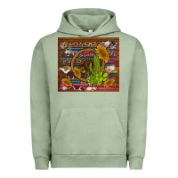 Pigment Oil Green cactus and sunflowers with old wheel serape leopard cowhide background Urban Hoodie - Artiststas