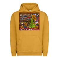 Pigment Peanut Butter cactus and sunflowers with old wheel serape leopard cowhide background Urban Hoodie - Artiststas