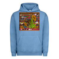 Pigment Pebble Blue cactus and sunflowers with old wheel serape leopard cowhide background Urban Hoodie - Artiststas