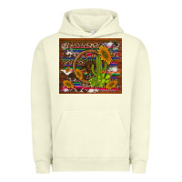 Pigment Pistachio cactus and sunflowers with old wheel serape leopard cowhide background Urban Hoodie - Artiststas