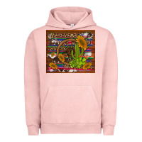 Pigment Salmon cactus and sunflowers with old wheel serape leopard cowhide background Urban Hoodie - Artiststas