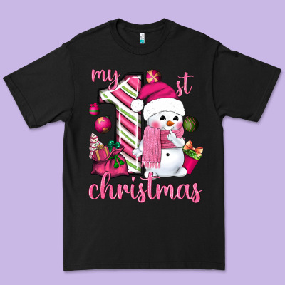 My 1st. Pink Christmas With Cute Snowman Premium Tee Designed By Nancycooperartshop