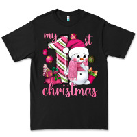 Black My 1st. pink Christmas with cute snowman Premium Tee - NancyCooperArtShop