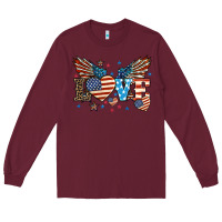 Burgundy Love America wings 4th of july Long Sleeve Tee - HowdyJamesFarm