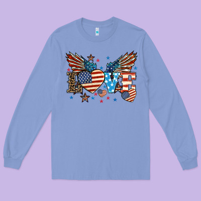 Love America Wings 4th Of July Long Sleeve Tee Designed By Howdyjamesfarm