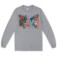 Heather Grey Love America wings 4th of july Long Sleeve Tee - HowdyJamesFarm