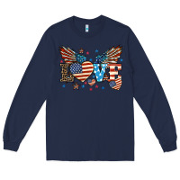 Navy Love America wings 4th of july Long Sleeve Tee - HowdyJamesFarm