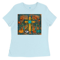 Baby Blue fall cross tumbler Ladies Tee - RanaPortraitStore