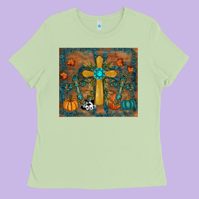 Fall Cross Tumbler Ladies Tee Designed By Ranaportraitstore