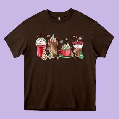 Christmas Tree Cake And Coffee Cups Heavy Core Tee Designed By Maliassmallbusiness