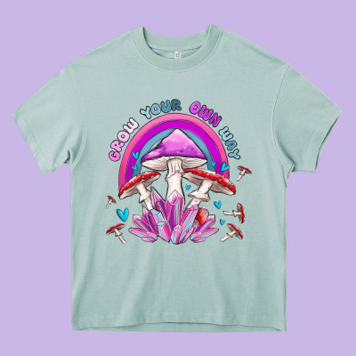 Grow Your Own Way Crystal And Mushroom Heavy Core Tee Designed By Maliassmallbusiness