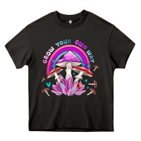 Asphalt grow your own way crystal and mushroom Heavy Core Tee - MaliasSmallBusiness
