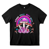 Black grow your own way crystal and mushroom Heavy Core Tee - MaliasSmallBusiness