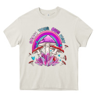 Cream grow your own way crystal and mushroom Heavy Core Tee - MaliasSmallBusiness