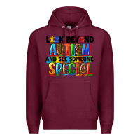 Burgundy look beyond autism and see someone special Premium Hoodie - FaDigitalArtStudio