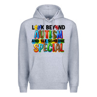Heather Grey look beyond autism and see someone special Premium Hoodie - FaDigitalArtStudio