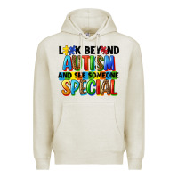 Oatmeal Heather look beyond autism and see someone special Premium Hoodie - FaDigitalArtStudio