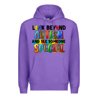 Purple look beyond autism and see someone special Premium Hoodie - FaDigitalArtStudio