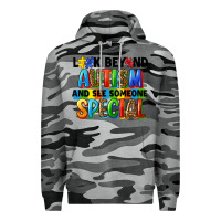Slate Camo look beyond autism and see someone special Premium Hoodie - FaDigitalArtStudio