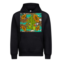 Black cactus and sunflowers turquoise leopard cowhide Urban Hoodie - Artiststas