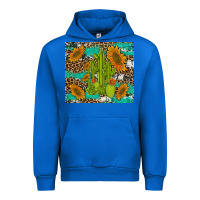 Cobalt cactus and sunflowers turquoise leopard cowhide Urban Hoodie - Artiststas