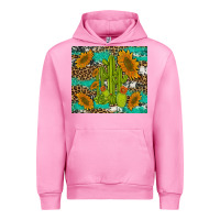 Fuchsia Pink cactus and sunflowers turquoise leopard cowhide Urban Hoodie - Artiststas