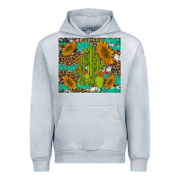 Heather Grey cactus and sunflowers turquoise leopard cowhide Urban Hoodie - Artiststas