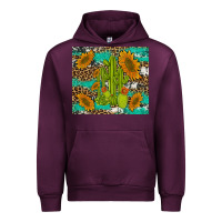 Mauve Wine cactus and sunflowers turquoise leopard cowhide Urban Hoodie - Artiststas