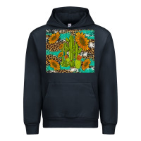 Navy cactus and sunflowers turquoise leopard cowhide Urban Hoodie - Artiststas