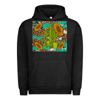 Pigment Black cactus and sunflowers turquoise leopard cowhide Urban Hoodie - Artiststas