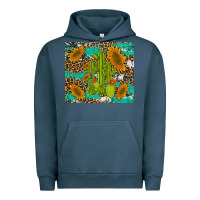 Pigment Midnight Navy cactus and sunflowers turquoise leopard cowhide Urban Hoodie - Artiststas
