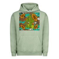 Pigment Oil Green cactus and sunflowers turquoise leopard cowhide Urban Hoodie - Artiststas