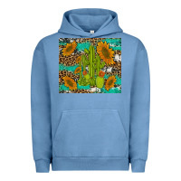Pigment Pebble Blue cactus and sunflowers turquoise leopard cowhide Urban Hoodie - Artiststas